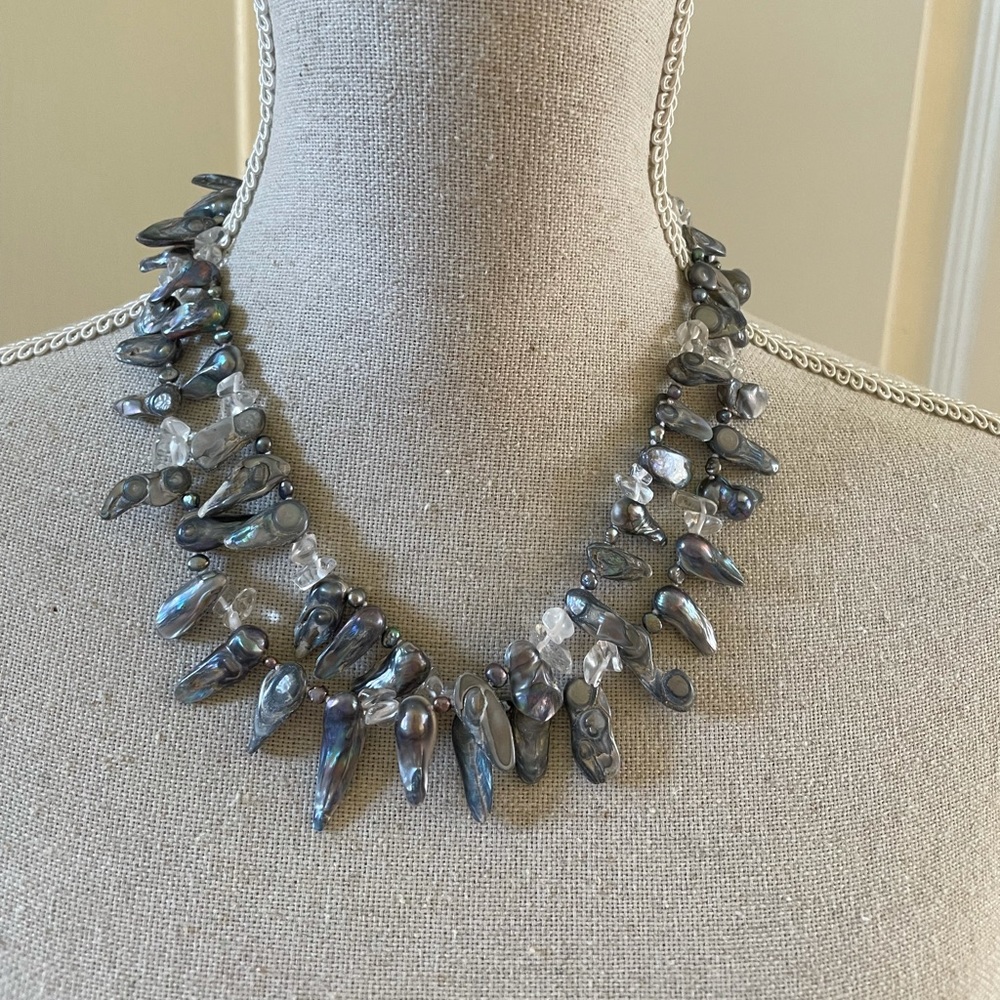 Unique Black Stick peacock pearl double strand 18” necklace